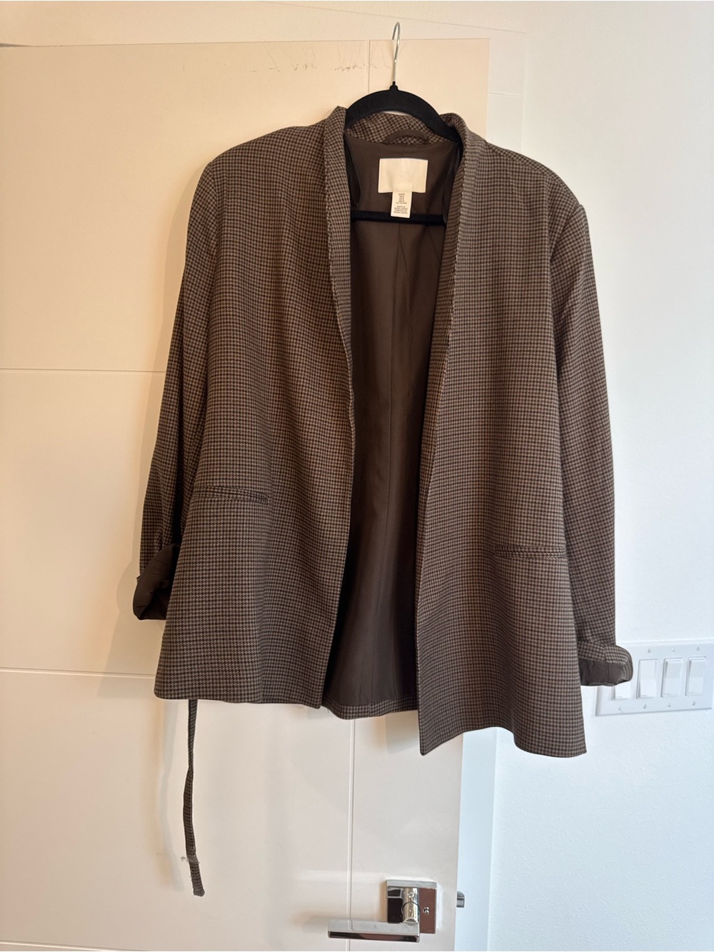 H&M Brown Houndstooth Open-Front Blazer